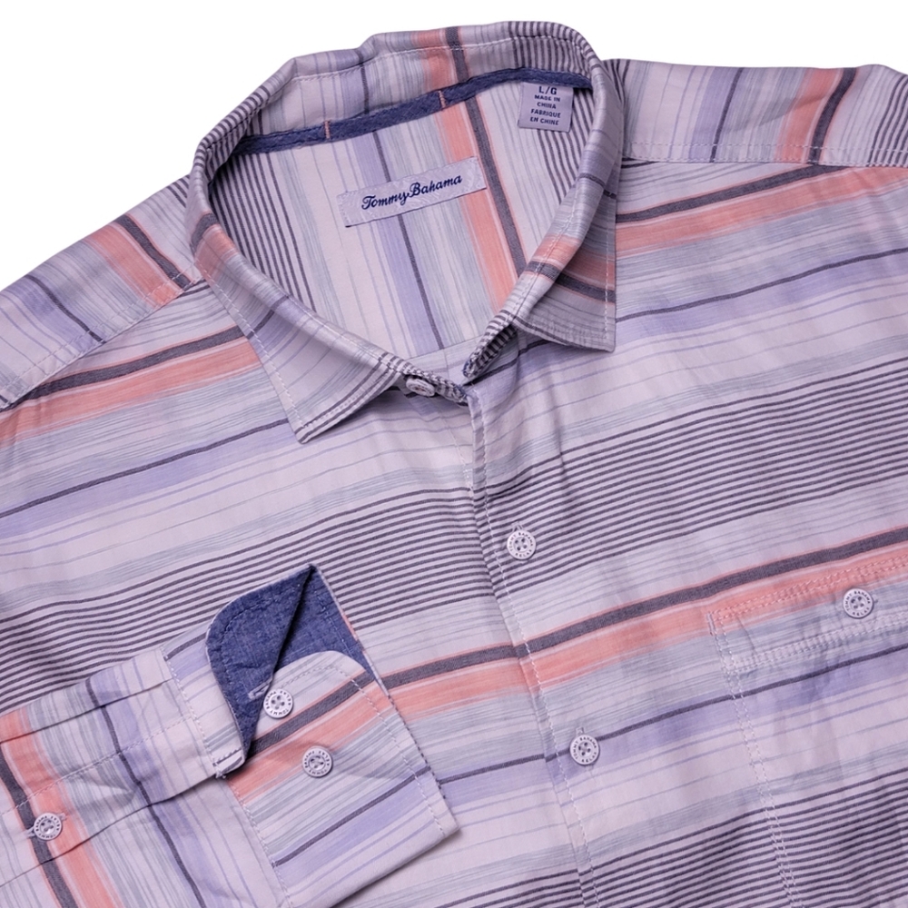 Tommy Bahama Coral Horizon Striped Button-Down Shirt L - Picture 6 of 6